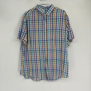 Crown & Ivy Men’s Linen &‎ Cotton Blend Plaid Button Down Short Sleeve Shirt L